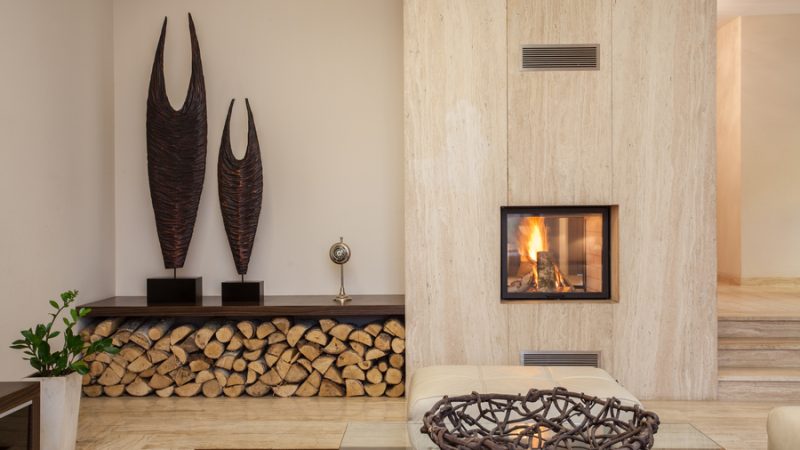 Travertine house: Interior of comfortable contemporary living room